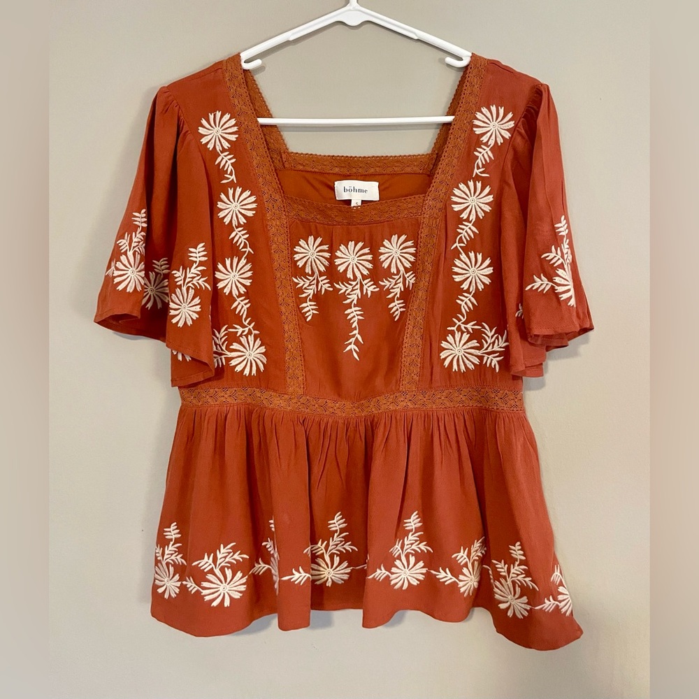 NWOT Bohme Waterlily Bloom Embroidered Blouse S